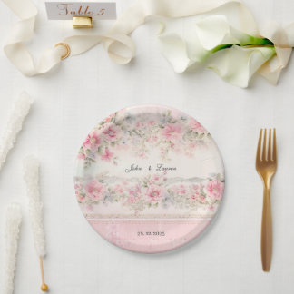 Vintages Shabby Chic Rosa Hochzeit Pappteller