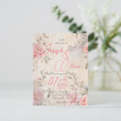 Vintages Shabby Chic Rosa Hochzeitseinladung Postkarte (Stehend Vorderseite)