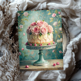 Vintages Shabby Chic Rosa Kuchen mit rosa Rosen Seidenpapier