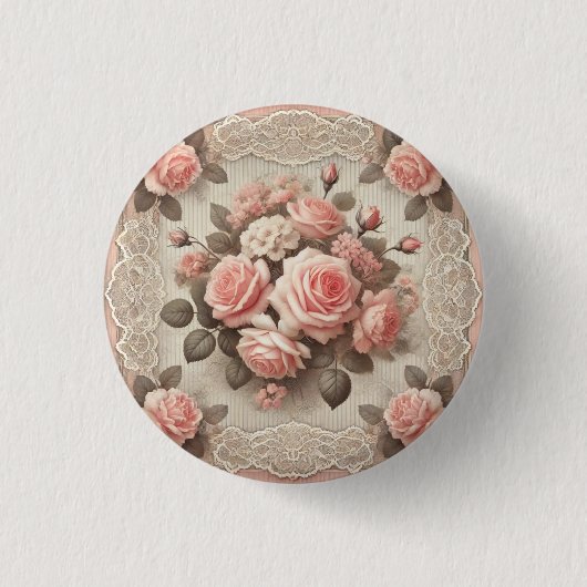 Vintages Shabby Chic Rosa Rose Button (Vorderseite)