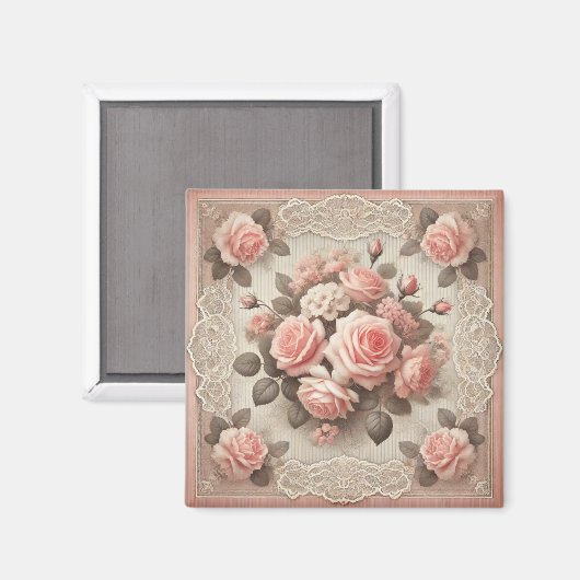 Vintages Shabby Chic Rosa Rose Magnet (Vorderseite/Rückseite)