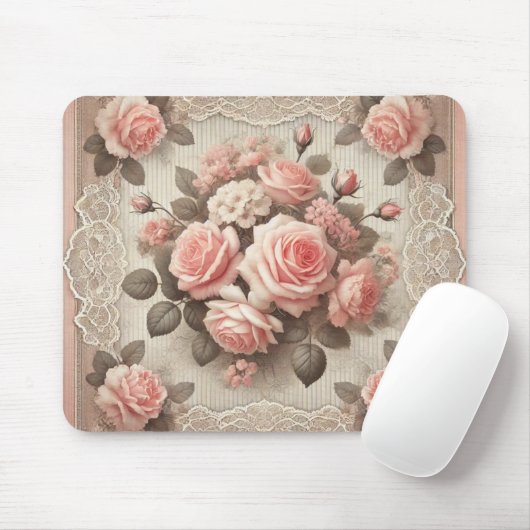 Vintages Shabby Chic Rosa Rose Mousepad (Mit Mouse)