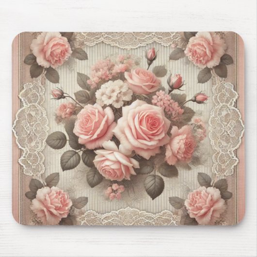 Vintages Shabby Chic Rosa Rose Mousepad (Vorne)