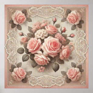 Vintages Shabby Chic Rosa Rose Poster