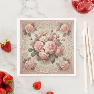 Vintages Shabby Chic Rosa Rose Serviette