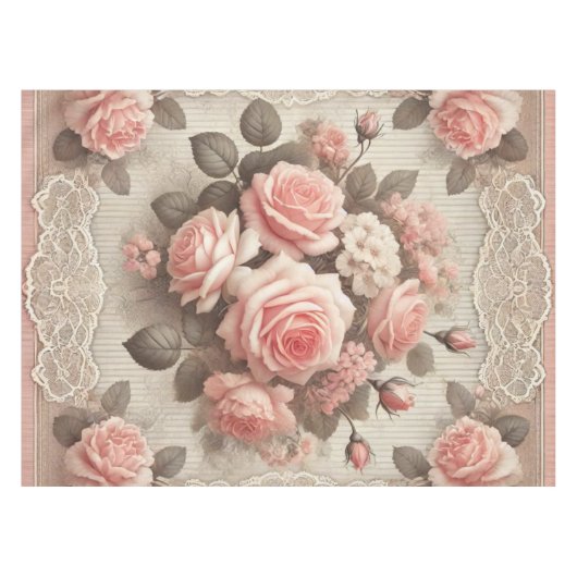 Vintages Shabby Chic Rosa Rose Tischdecke (Vorderseite (Horizontal))