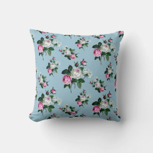 Vintages Shabby Chic, rosa, weiße Rosen, blau Kissen