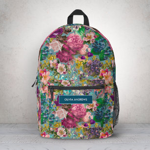 Vintages Shabby Chic Rose Blau rosa Muster Bedruckter Rucksack