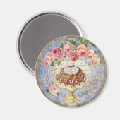 Vintages Shabby Chic Rose & Cake Patisserie Magnet (Vorderseite/Rückseite)