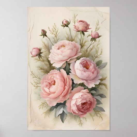 Vintages Shabby Chic Rose & Wirtschaft Kunst, Dich Poster (Vorne)