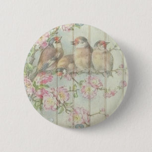 Vintages Shabby Chic verblasste Blumenvögel Kunstg Button