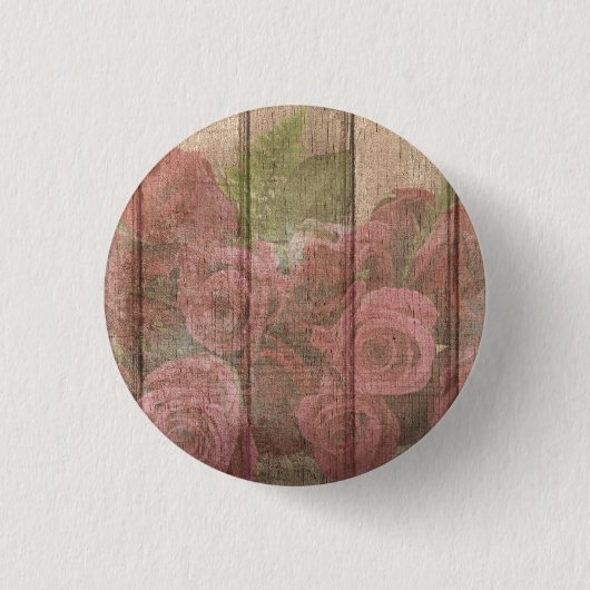 Vintages Shabby Chic verblasste Rote Rosen Button (Vorderseite)