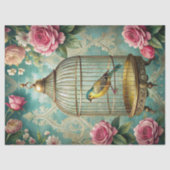 Vintages Shabby Chic-Vogelkoffer mit Rose Seidenpapier (Vorderseite)