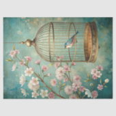 Vintages Shabby Chic-Vogelkoffer mit Rose Seidenpapier (Vorderseite)