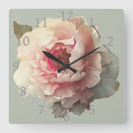 Vintages Shabby Chic White Peony Quadratische Wanduhr
