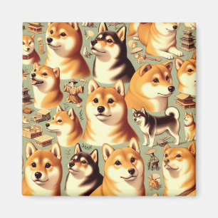 Vintages Shiba Inu Nahtloses Muster Magnet