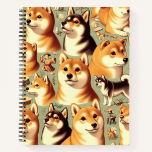 Vintages Shiba Inu Nahtloses Muster Notizblock