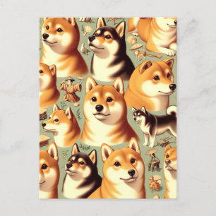 Vintages Shiba Inu Nahtloses Muster Postkarte
