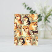 Vintages Shiba Inu Nahtloses Muster Postkarte (Stehend Vorderseite)