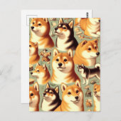 Vintages Shiba Inu Nahtloses Muster Postkarte (Vorne/Hinten)