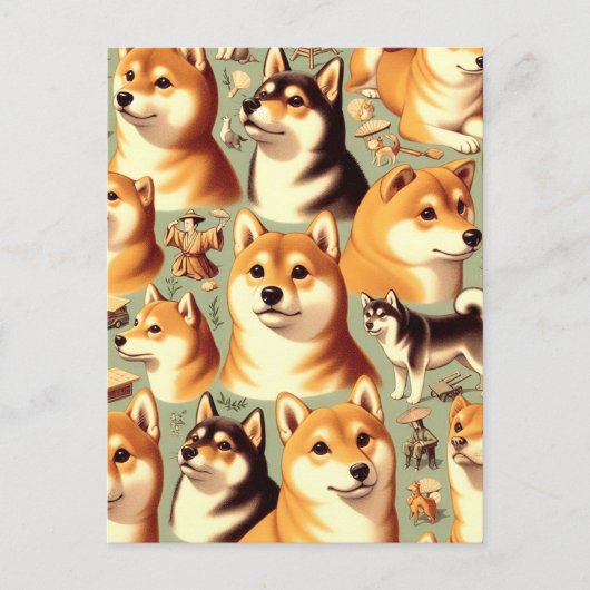 Vintages Shiba Inu Nahtloses Muster Postkarte (Vorderseite)