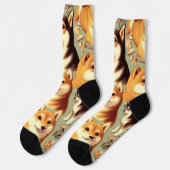 Vintages Shiba Inu Nahtloses Muster Socken (Linkes Detail)