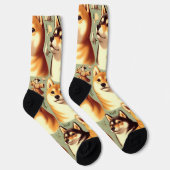 Vintages Shiba Inu Nahtloses Muster Socken (Rechts)
