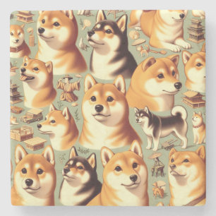 Vintages Shiba Inu Nahtloses Muster Steinuntersetzer