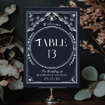 Vintages Silber Elegantes mystisches Tarot Hochzei Tischnummer<br><div class="desc">Elegantes und modernes Hochzeitsdesign inspiriert durch eine Tarot-Karte. HINWEIS: Das Silber in diesem Design ist KEINE echte Folie. Artikel werden genau so gedruckt,  wie sie auf Ihrem Bildschirm erscheinen,  wenn Sie dem Warenkorb hinzufügen,  sodass Sie jede gewünschte Tischnummer individuell anpassen und hinzufügen können.</div>