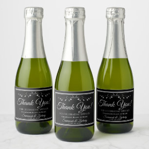 Vintages Silber Geblüht auf Black Wedding Vielen D Schaumweinetikett