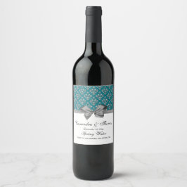 Vintages Silber, was Damask Gray Bow DIY BG Weinetikett