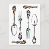 Vintages Silberbesteck, Essgeschirr auf Postkarte (Vorderseite)