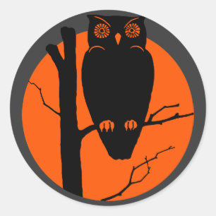 Vintages Silouhette Owl Orange Moon Runder Aufkleber