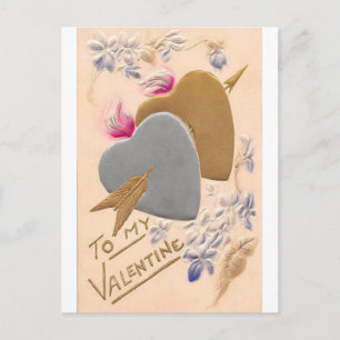 Vintages Silver & Gold Herzstück Valentine Feiertagspostkarte