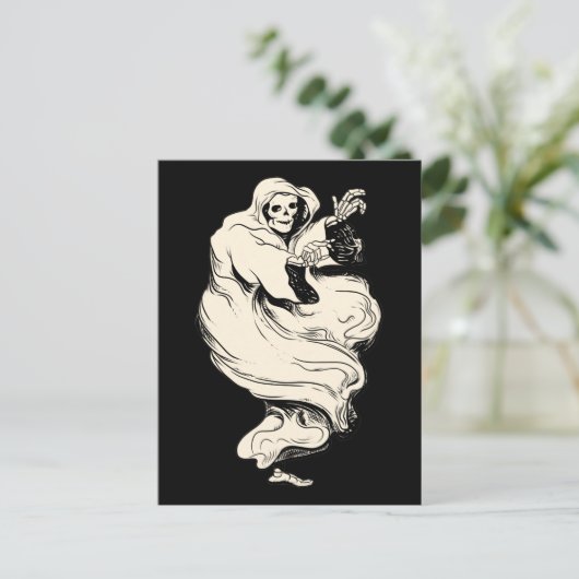 Vintages Skeleton Ghost Postkarte (Stehend Vorderseite)