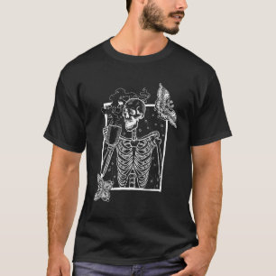 Vintages Skeleton-Schmetterlingsbild Lächeln Schäd T-Shirt
