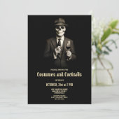 Vintages Skelett Adult Halloween Einladung (Stehend Vorderseite)