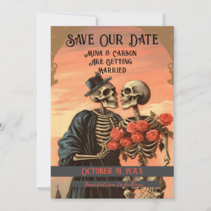 Vintages Skelett Couple Goth Halloween Rettete das Save The Date