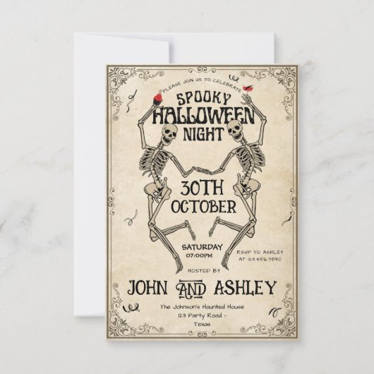 Vintages Skelett gotisches Halloween-Party Einladung (Vorderseite)