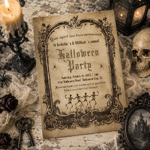 Vintages Skelett Gotisches Halloween-Party Einladung