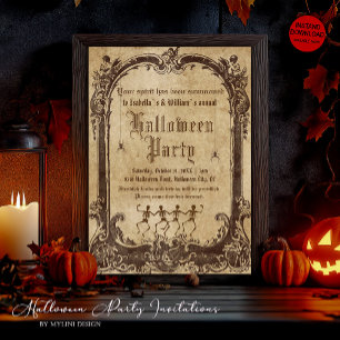 Vintages Skelett Gotisches Halloween-Party Einladung