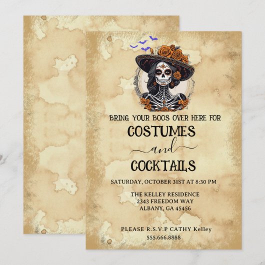 Vintages Skelett-Halloween-Party Einladung (Vorne/Hinten)