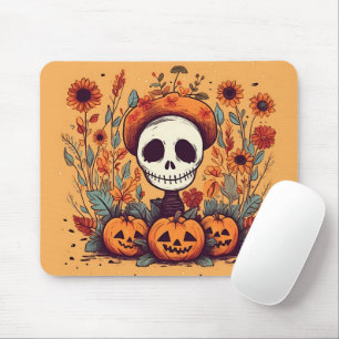 Vintages Skelett mit Pumpkin-Blume Graphic Mousepad