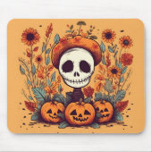Vintages Skelett mit Pumpkin-Blume Graphic Mousepad (Vorne)