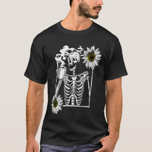 Vintages Skelett Sonnenblumenbild Lächeln Schädel T-Shirt