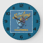 Vintages Skelett Surfen California Beach Große Wanduhr (Vorderseite)