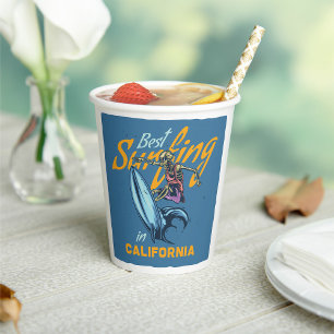 Vintages Skelett Surfen California Beach Pappbecher
