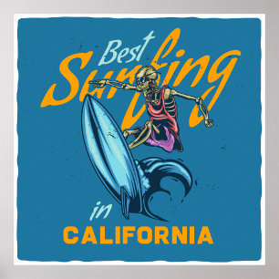 Vintages Skelett Surfen California Beach Poster