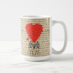 Vintages Skelett und rotes Herz Kaffeetasse