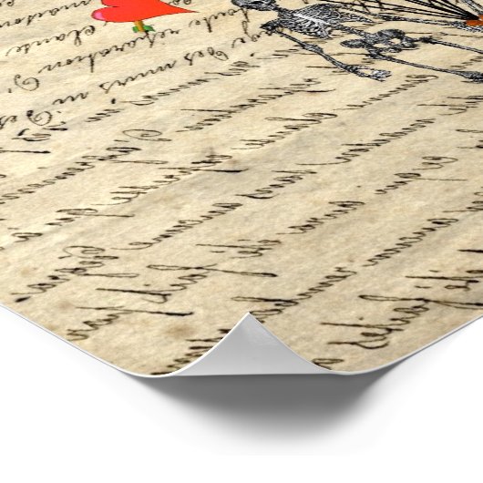 Vintages Skelett und rotes Herz Poster (Ecke)